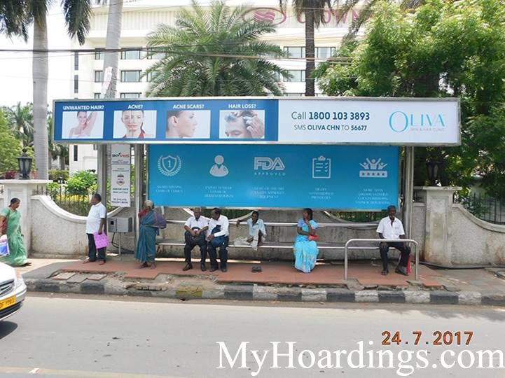 OOH Advertising Chennai, Bus stop advertising in Hotel Adyar Gate Bus Stop, Hoardings Agency in Chennai